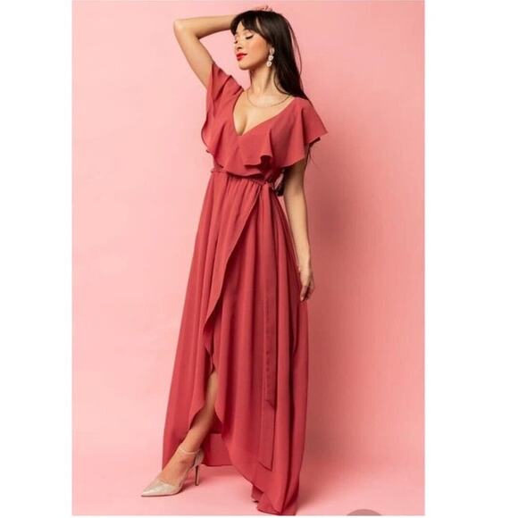 Baltic Born Katya Ruffle Maxi Dress Rosewood Tie Waist dress size XXXL - Picture 1 of 12